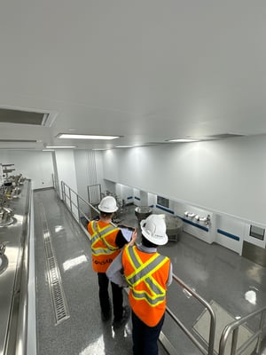 Stainless-steel equipment installation in a pharmaceutical cleanroom